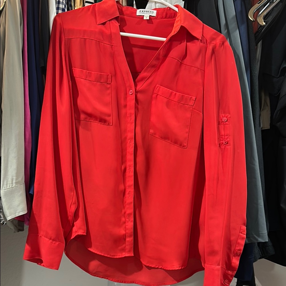 Express Red Long Sleeve Button Down Shirt